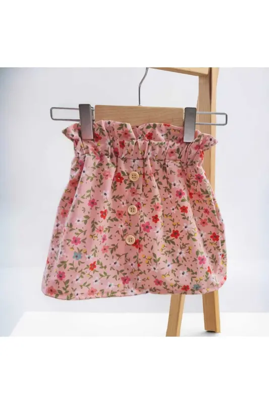 Floral Print Buttoned Skirt-Pink - 4