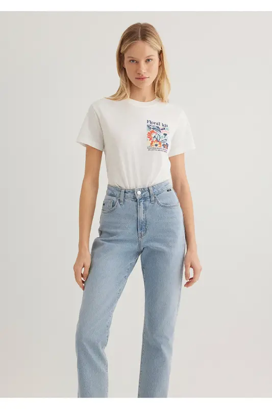 Floral Print Ecru T-Shirt Semi Slim Fit - 2