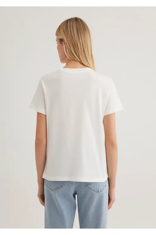 Floral Print Ecru T-Shirt Semi Slim Fit - 5