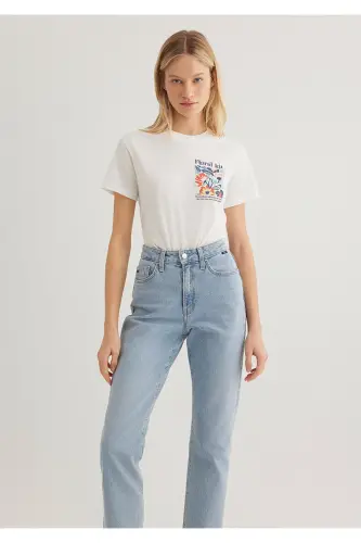 Floral Print Ecru T-Shirt Semi Slim Fit - 2