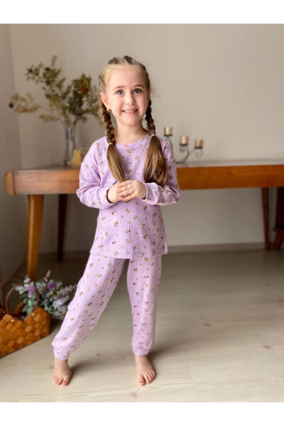 Floral Print Fleece Girls Pajama Set - 1