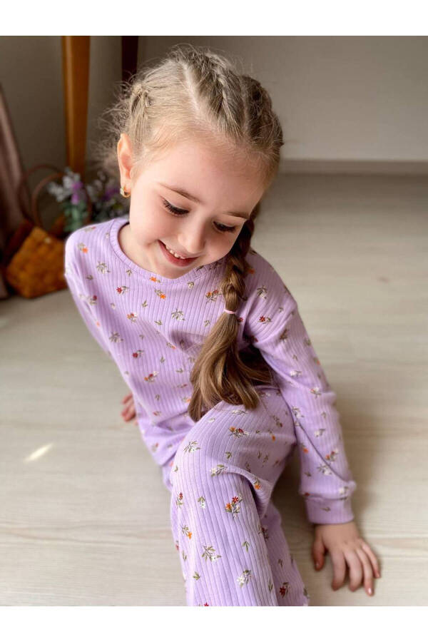 Floral Print Fleece Girls Pajama Set - 3