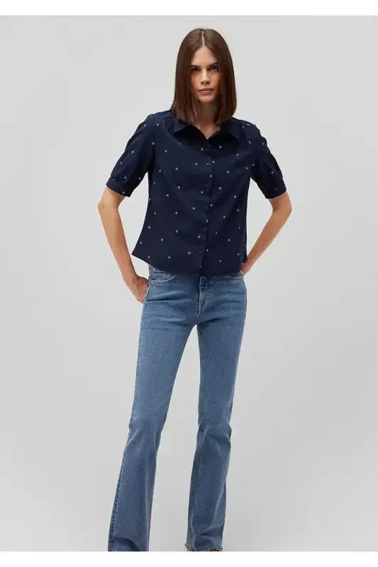 Floral Print Navy Shirt Fitted - 2