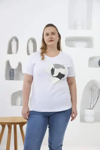 Floral Print Plus Size T-Shirt White - 1