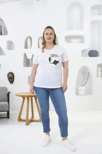 Floral Print Plus Size T-Shirt White - 5