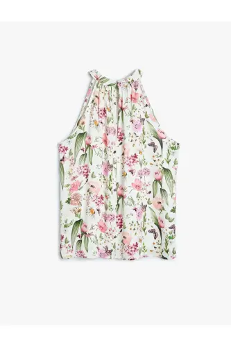 Floral Print Sleeveless Halter Neck Viscose Blouse - 4