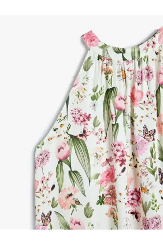 Floral Print Sleeveless Halter Neck Viscose Blouse - 5