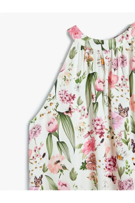 Floral Print Sleeveless Halter Neck Viscose Blouse - 5