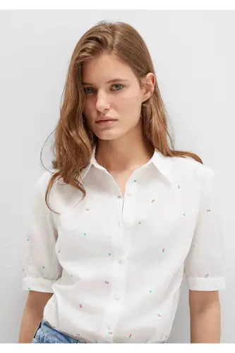 Floral Print White Shirt Fitted / Slim Fit 1210060-90701-White 