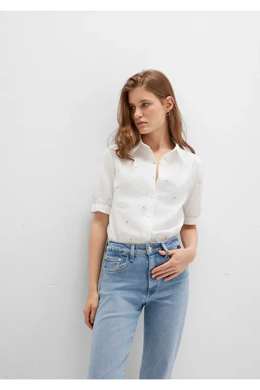 Floral Print White Shirt Fitted / Slim Fit 1210060-90701-White - 2