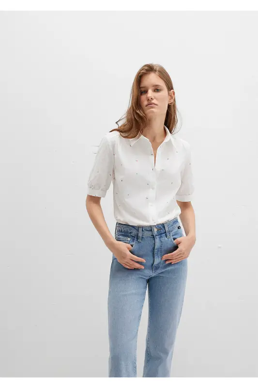 Floral Print White Shirt Fitted / Slim Fit 1210060-90701-White - 3