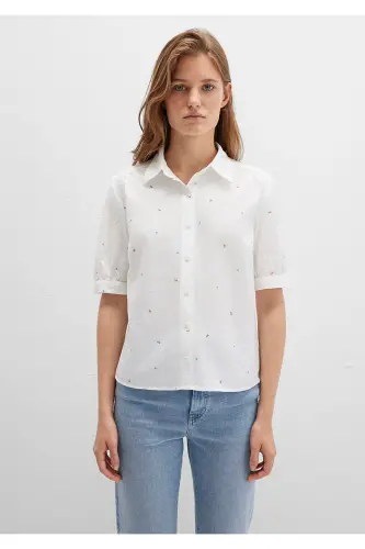 Floral Print White Shirt Fitted / Slim Fit 1210060-90701-White - 4