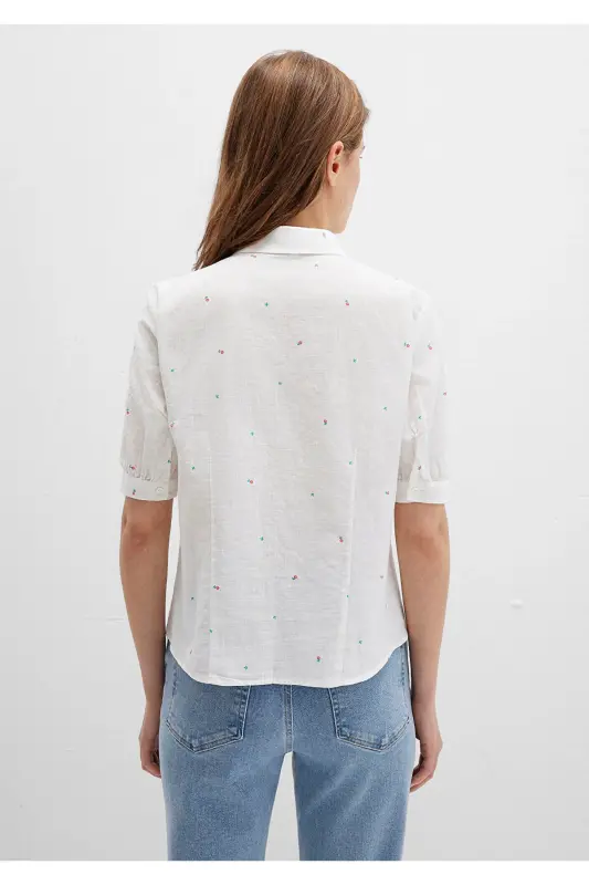 Floral Print White Shirt Fitted / Slim Fit 1210060-90701-White - 5