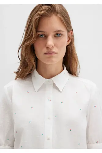 Floral Print White Shirt Fitted / Slim Fit 1210060-90701-White - 6