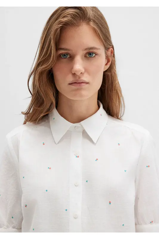 Floral Print White Shirt Fitted / Slim Fit 1210060-90701-White - 6