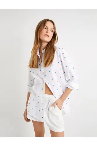 Floral Shirt Embroidered Buttoned Classic Collar Standard Fit - 1