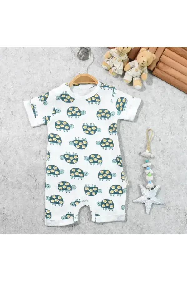 Floral Turtle Patterned Baby Girl Romper - 5