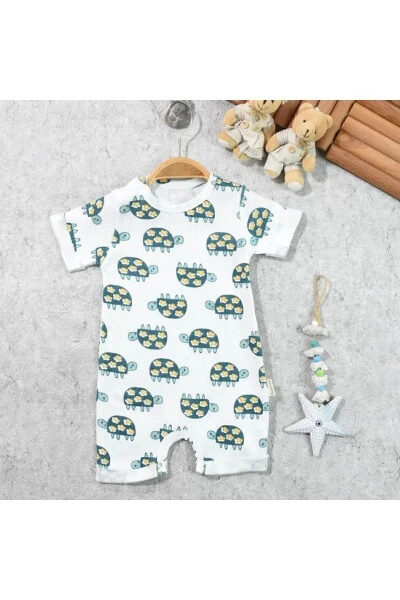 Floral Turtle Patterned Baby Girl Romper - BEBELOP (1)