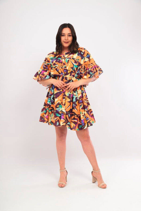 Floral V-Neck Belted Happy Feeling Plus Size Chiffon Dress - 2