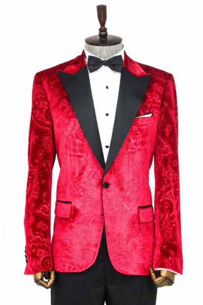 Floral Velvet Burgundy Men's Tuxedo Jacket - Wessi - WESSI