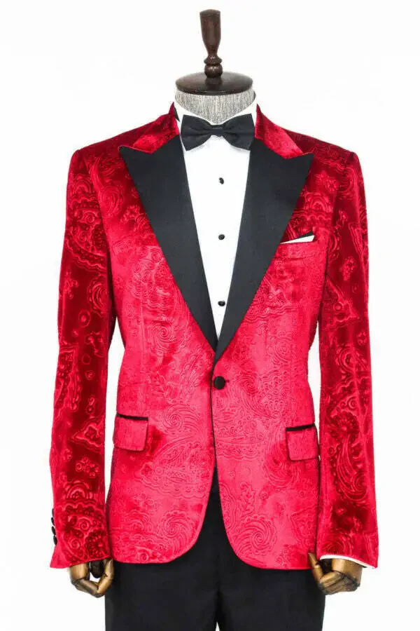 Floral Velvet Burgundy Men's Tuxedo Jacket - Wessi - 1