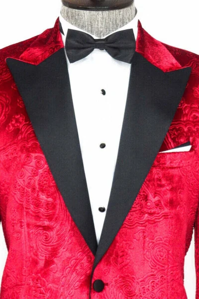Floral Velvet Burgundy Men's Tuxedo Jacket - Wessi - 3