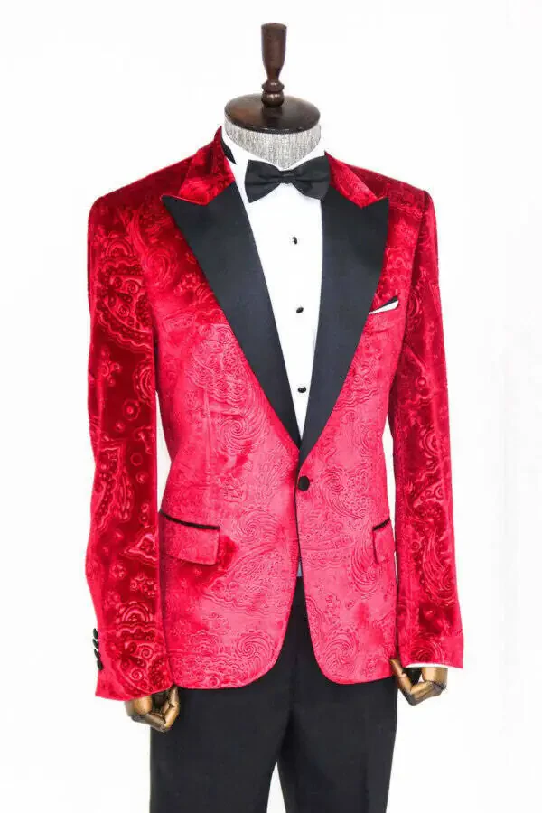 Floral Velvet Burgundy Men's Tuxedo Jacket - Wessi - 5