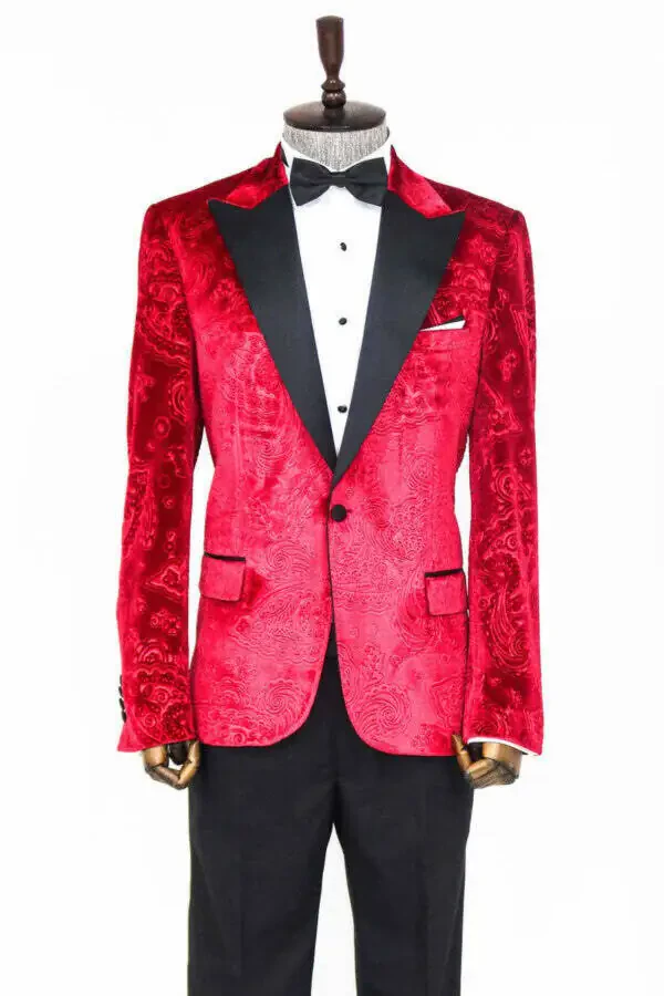 Floral Velvet Burgundy Men's Tuxedo Jacket - Wessi - 6