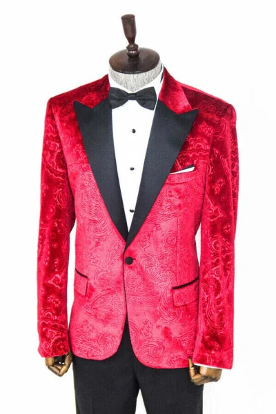 Floral Velvet Burgundy Men's Tuxedo Jacket - Wessi - 7