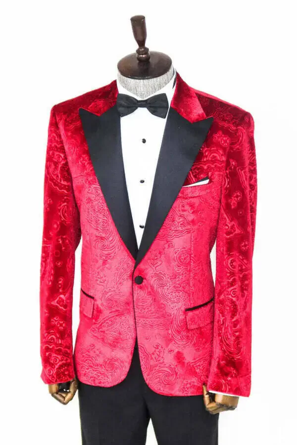 Floral Velvet Burgundy Men's Tuxedo Jacket - Wessi - 7