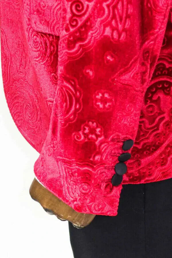 Floral Velvet Burgundy Men's Tuxedo Jacket - Wessi - 8