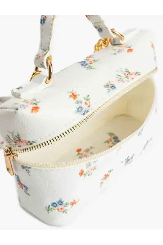 Floral Zippered Handle Strap Crossbody Bag - 5