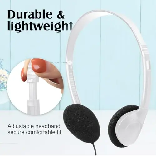 Flutesan 20 Pack Headphones Bulk for Classroom School Students Libraries Wired On Ear Headphones Over The Head Earphones for Class Children Teen Boys Girls Adults(White) - 1