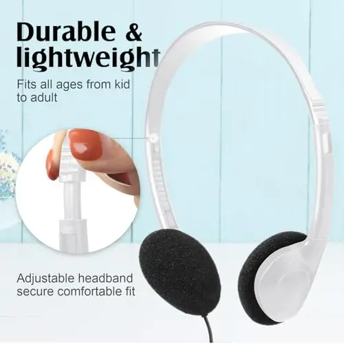 Flutesan 20 Pack Headphones Bulk for Classroom School Students Libraries Wired On Ear Headphones Over The Head Earphones for Class Children Teen Boys Girls Adults(White) - 3