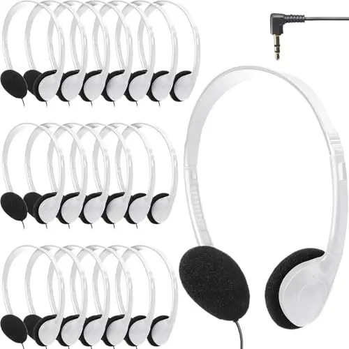Flutesan 20 Pack Headphones Bulk Libraries Wired on Ear Headphones Over The Head Earphones for Boys Girls Adults(White) - 3