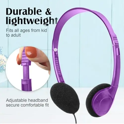 Flutesan 20 Pack Headphones Bulk for Classroom School Students Libraries Wired On Ear Headphones Over The Head Earphones for Class Children Teen Boys Girls Adults (Purple) - 3