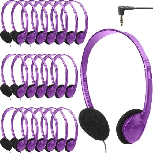 Flutesan 20 Pack Headphones Bulk Libraries Wired on Ear Headphones Over The Head Earphones for Boys Girls Adults(Purple) - 3
