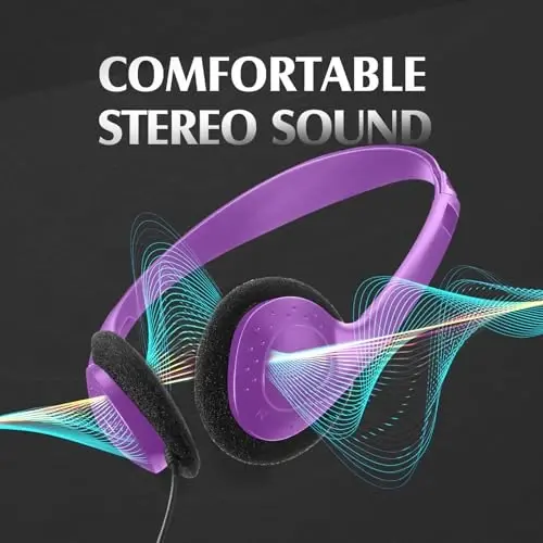 Flutesan 20 Pack Headphones Bulk Libraries Wired on Ear Headphones Over The Head Earphones for Boys Girls Adults(Purple) - 5