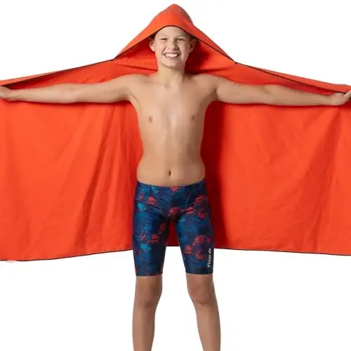 Flow Hydro Sport Towel - Microfiber Quick Dry Swimming Towels for Swim, Pool, Triathlon, and Other Water Sports in Medium, Large, Extra Large, and Hooded Sizes (Red, Large w/Hood) - 2