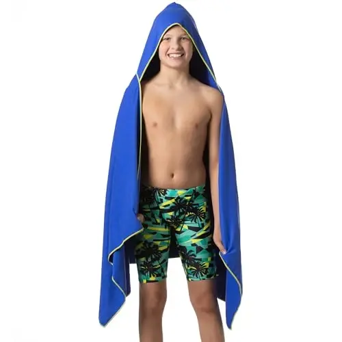Flow Hydro Sport Towel - Microfiber Quick Dry Swimming Towels for Swim, Pool, Triathlon, and Other Water Sports in Medium, Large, Extra Large, and Hooded Sizes (Blue, Large w/Hood) - 1