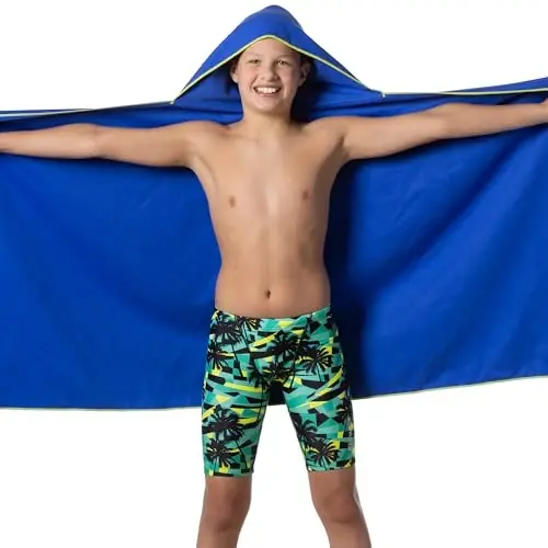 Flow Hydro Sport Towel - Microfiber Quick Dry Swimming Towels for Swim, Pool, Triathlon, and Other Water Sports in Medium, Large, Extra Large, and Hooded Sizes (Blue, Large w/Hood) - Modazone (1)