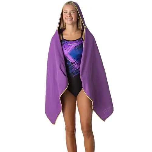 Flow Hydro Sport Towel - Microfiber Quick Dry Swimming Towels for Swim, Pool, Triathlon, and Other Water Sports in Medium, Large, Extra Large, and Hooded Sizes (Purple, Large w/Hood) - 1