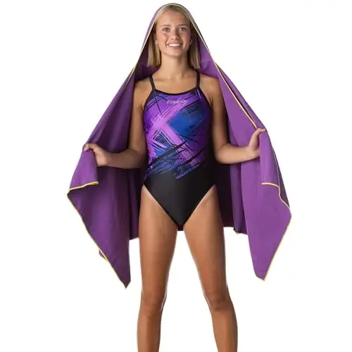 Flow Hydro Sport Towel - Microfiber Quick Dry Swimming Towels for Swim, Pool, Triathlon, and Other Water Sports in Medium, Large, Extra Large, and Hooded Sizes (Purple, Large w/Hood) - 2