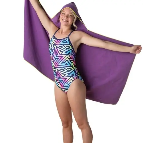 Flow Hydro Sport Towel - Microfiber Quick Dry Swimming Towels for Swim, Pool, Triathlon, and Other Water Sports in Medium, Large, Extra Large, and Hooded Sizes (Purple, Large w/Hood) - 5