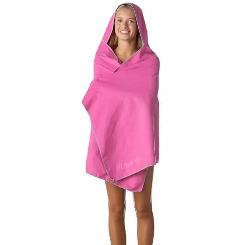 Flow Hydro Sport Towel - Microfiber Quick Dry Swimming Towels for Swim, Pool, Triathlon, and Other Water Sports in Medium, Large, Extra Large, and Hooded Sizes (Pink, Large w/Hood) - 5