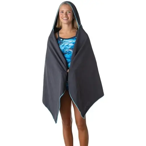 Flow Hydro Sport Towel - Microfiber Quick Dry Swimming Towels for Swim, Pool, Triathlon, and Other Water Sports in Medium, Large, Extra Large, and Hooded Sizes (Gray, Large w/Hood) - FLOW SWIM GEAR (1)