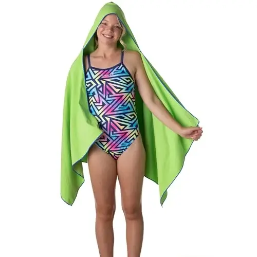 Flow Hydro Spor Havlusu - Yüzme, Havuz, Triatlon ve Diğer Su Sporları için Mikrofiber Hızlı Kuruyan Yüzme Havluları, Orta, Büyük, Ekstra Büyük ve Kapüşonlu Boyutlarda (Lime, Büyük Kapüşonlu) 