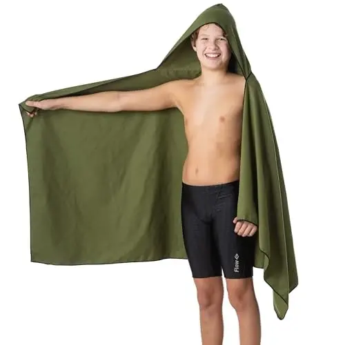 Flow Hydro Sport Towel - Microfiber Quick Dry Swimming Towels for Swim, Pool, Triathlon, and Other Water Sports in Medium, Large, Extra Large, and Hooded Sizes (Army Green, Large w/Hood) - 2