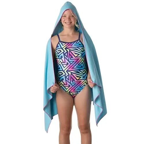 Flow Hydro Sport Sochiq - Microfiber Tez Quriydigan Suzish Sochiqlari Suzish, Hovuz, Triatlon va Boshqa Suv Sportlari uchun O'rta, Katta, Juda Katta va Kapüşonli O'lchamlar (Aqua, Katta Kapüşon bilan) - FLOW SWIM GEAR (1)