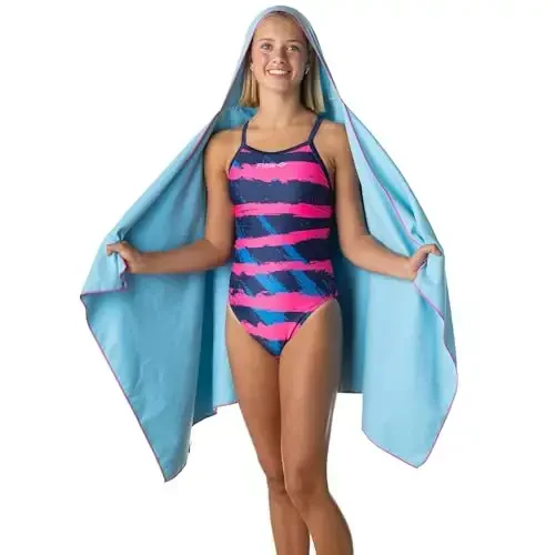 Flow Hydro Sport Towel - Microfiber Quick Dry Swimming Towels for Swim, Pool, Triathlon, and Other Water Sports in Medium, Large, Extra Large, and Hooded Sizes (Aqua, Large w/Hood) - 1